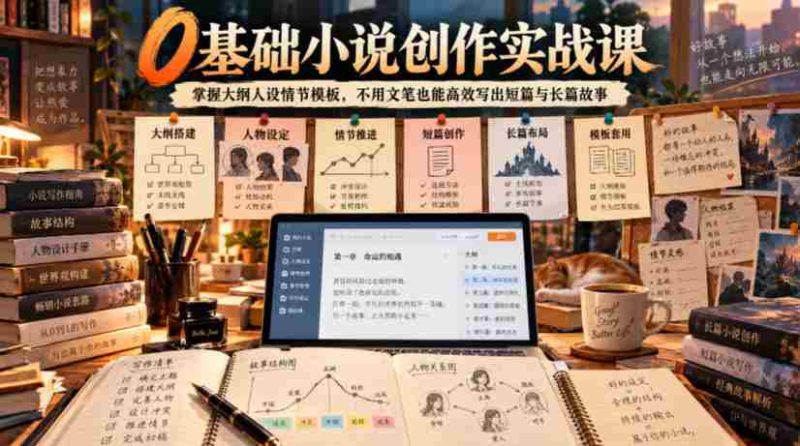 0基础小说创作实战课｜掌握大纲人设情节模板，不用文笔也能高效写出短篇与长篇故事-OG资源站