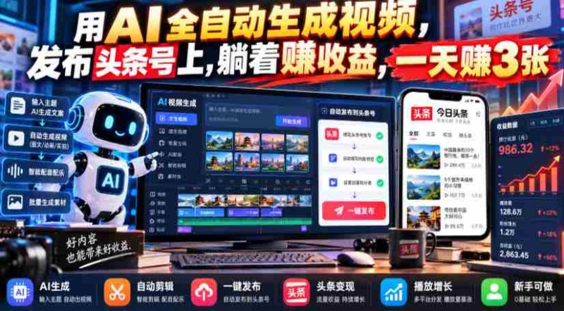 AI技术助力，轻松一键生成热门视频，入驻头条号躺赚收益，日入千赚不再是梦-OG资源站