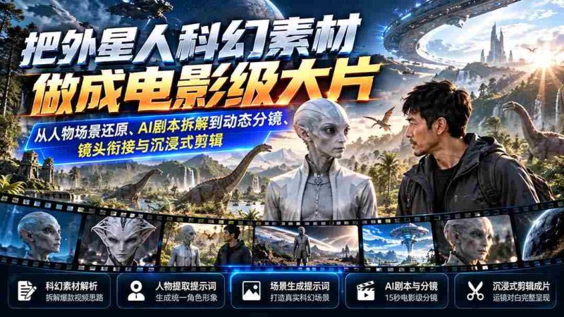 将科幻外星人元素打造成为电影巨制:全方位重现角色与场景、AI剧本剖析、动态分镜制作、镜头过渡与沉浸式剪辑技艺-OG资源站