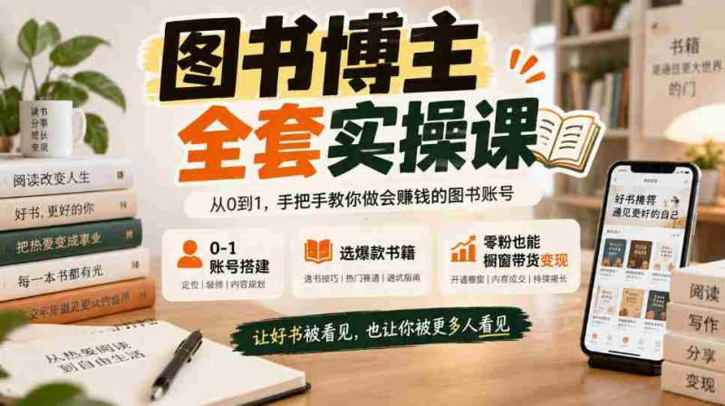从零开始打造图书博主，一课掌握账号搭建与爆款书籍选择，粉丝零起步也能实现橱窗带货盈利-OG资源站