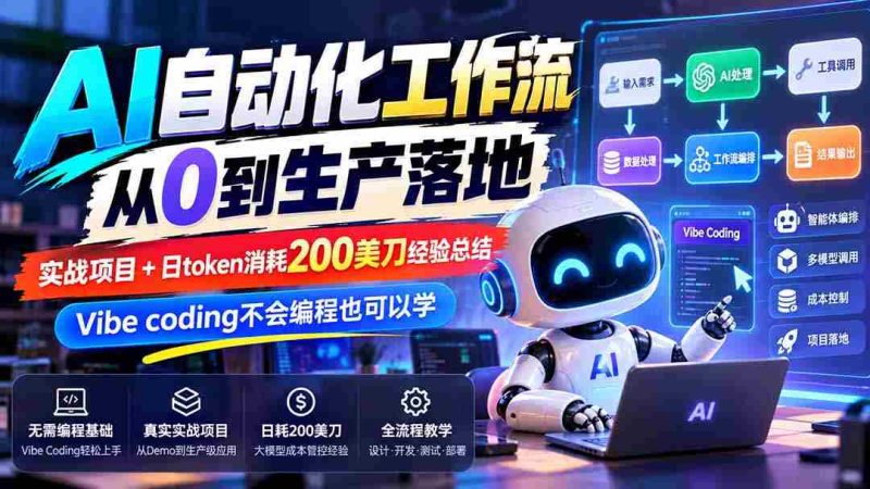【无水印】AI自动化工作流从0到生产落地,实战项目+日token消耗200美刀经验总结,Vibe coding不会编程也可以学-OG资源站