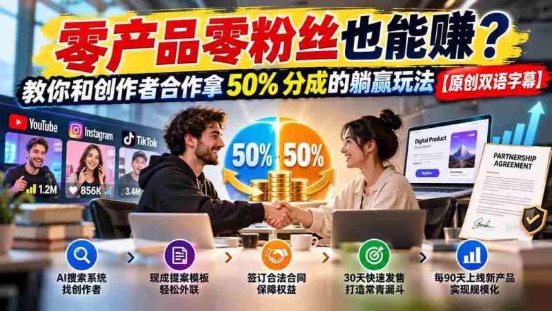 零产品零粉丝也能赚？教你和创作者合作拿 50% 分成的躺赢玩法【原创双语字幕】-OG资源站