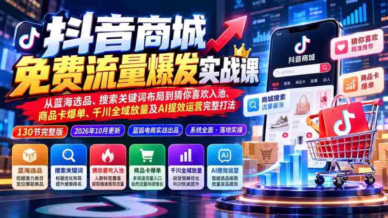 揭秘抖音免费流量攻略:从精准选品到爆品打造,一网打尽关键词优化、AI助力猜你喜欢策略,千川全域投放技巧!-OG资源站