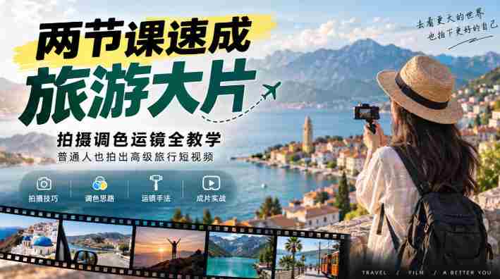两节课速成旅游大片｜拍摄调色运镜全教学，普通人也拍出高级旅行短视频-OG资源站