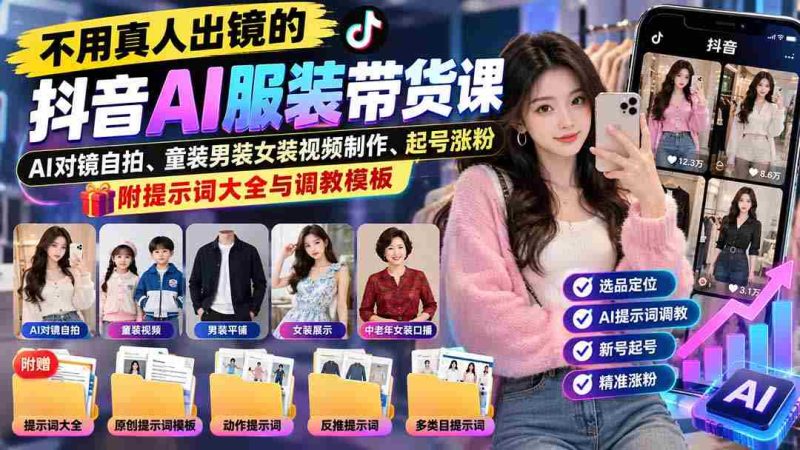 抖音AI服装直播教学：无需真人亮相，掌握童装男女装视频制作，助你快速起号增粉，揭秘关键词宝典与操作模板-OG资源站