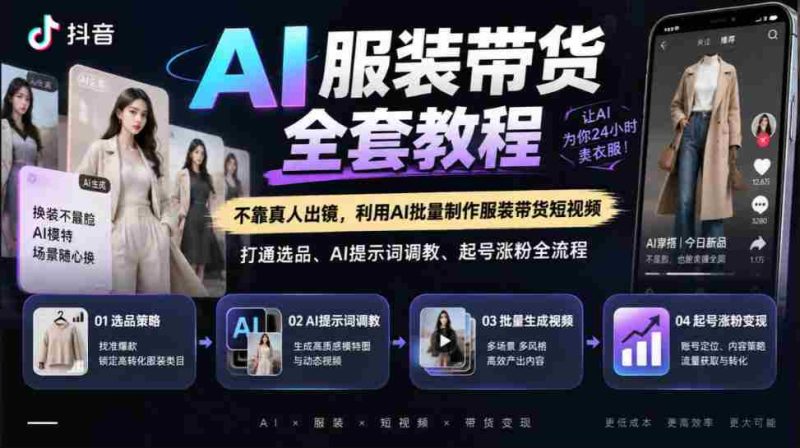 揭秘抖音AI服装直播攻略:无需真人,AI技术打造爆款短视频,涵盖选品、AI关键词优化、账号运营全方位教学-OG资源站