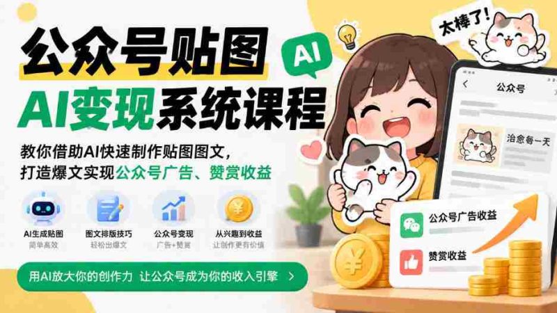 公众号贴图AI变现系统课程｜教你借助AI快速制作贴图图文，打造爆文实现公众号广告、赞赏收益-OG资源站