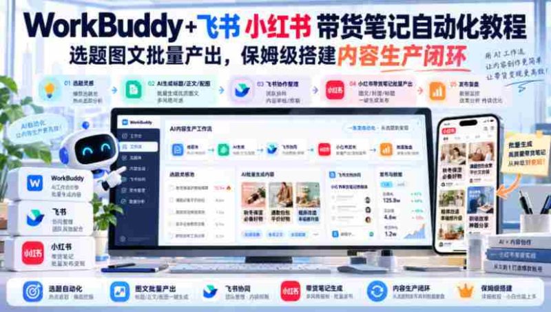 飞书小红书带货攻略：WorkBuddy+笔记自动化，批量生成精选图文，轻松打造内容生产闭环【教程文档-OG资源站