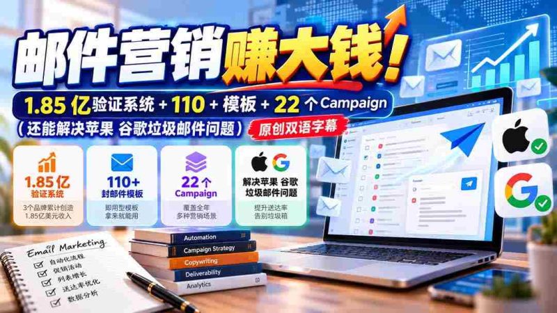 邮件营销赚大钱！1.85亿验证系统+110+模板+22个Campaign（还能解决苹果 谷歌垃圾邮件问题）【原创双语字幕】-OG资源站