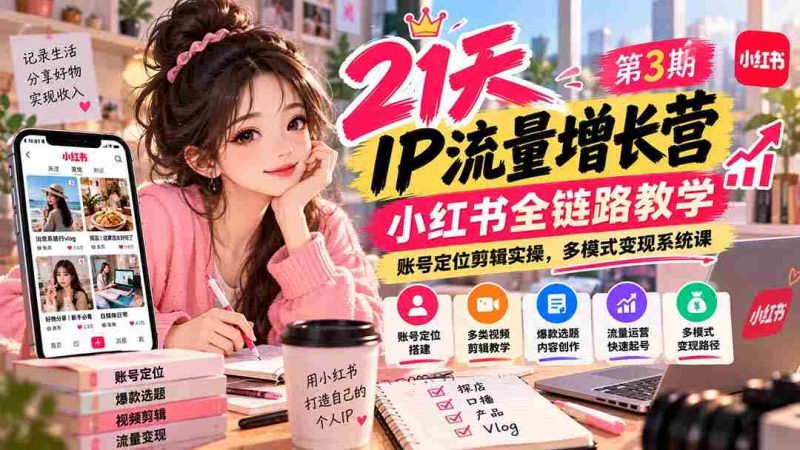 【无水印】21天IP流量增长营-第3期，小红书全链路教学，账号定位剪辑实操，多模式变现系统课-OG资源站