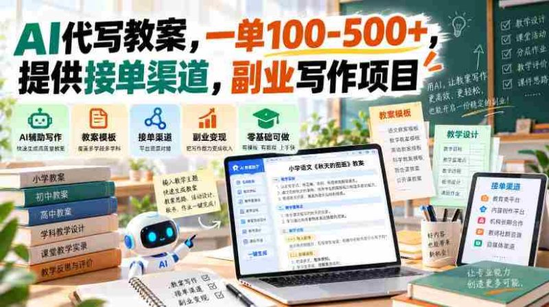 智能助教打造教学方案，单笔收益百至五百元，共享接单途径，开启兼职写作新商机-OG资源站
