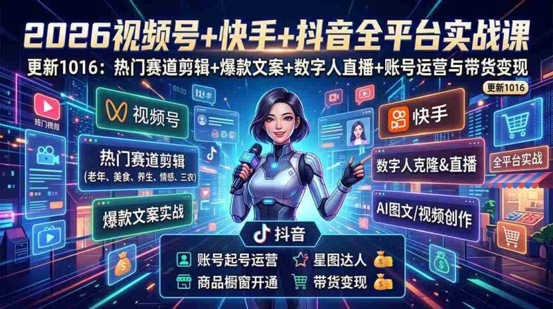 短视频全链路剪辑与数字人直播技巧：三大热门平台实战教程，3月更新，轻松实现收益变现-OG资源站