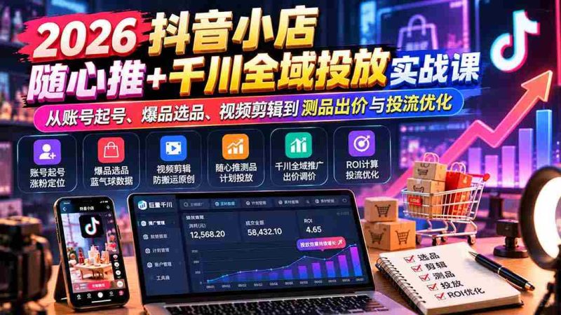 2026抖音小店全域营销攻略：账号搭建、爆款挖掘、视频制作全解析，揭秘随心推与千川投放技巧-OG资源站