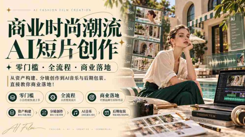 AI赋能时尚商业短片：零基础入手，全流程指导，助力商业成功，涵盖素材构建、镜头设计、AI音乐制作及后期制作，一站式教你实现商业价值！-OG资源站