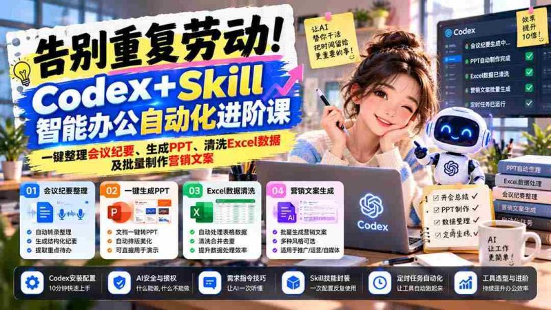 智能办公新篇章!Codex+Skill自动化课程:轻松整理会议、高效制作PPT、清洗Excel、批量生成营销文案-OG资源站