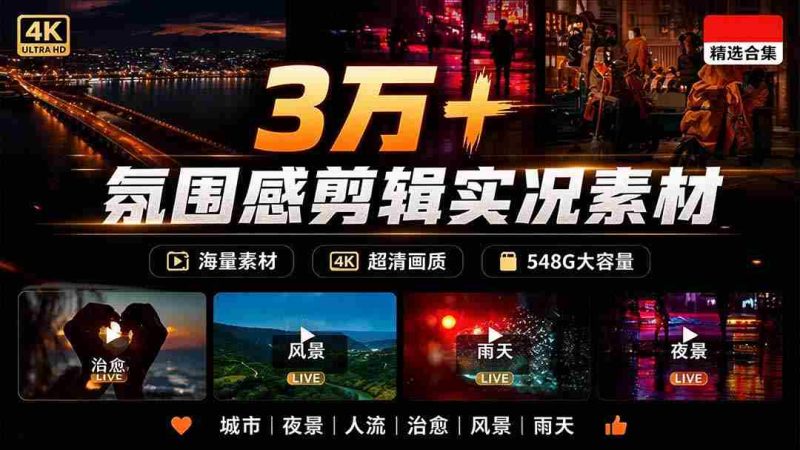 海量高清场景素材，涵盖雨雪夜街，3万+唯美励志短视频，伤感情绪一网打尽，无水印下载随心所欲-OG资源站