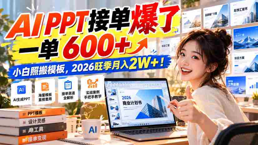 AI幻灯片制作订单热潮涌动，单笔收益超600元，新手轻松复制模板，2026年高峰期月入轻松突破2万！