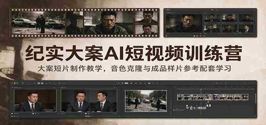 纪实大案AI短视频训练营：大案短片制作教学，音色克隆与成品样片参考配套学习