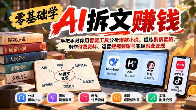 从零开始掌握AI拆文盈利技巧:全方位教程,助你利用智能手段挖掘热门小说精髓、打造剧情模板、制作收费资料,并运营短视频号实现兼职创收-OG资源站