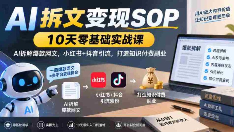 10天AI拆文变现指南:小白也能学的爆款网文拆解技巧,小红书抖音双平台引流,开启知识付费副业之路-OG资源站