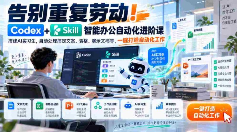 智能办公新篇章：Codex+Skill自动化课程助你摆脱繁琐，AI实习生轻松搞定文案、表格、演示文稿，一键实现高效工作流-OG资源站