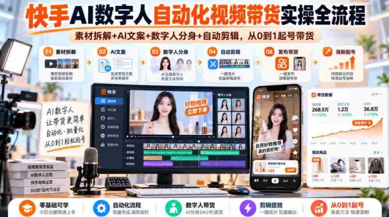 深入解析快手AI数字人带货技巧:从素材到成品,全方位自动操作指南(全新2026版)-OG资源站