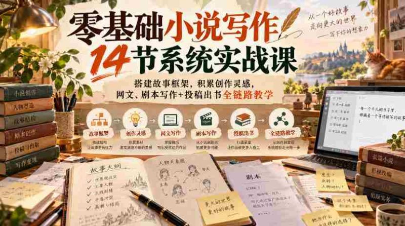 从零起步,14堂小说创作实战课程,构建故事骨架,激发创作潜能,涵盖网络文学与剧本创作,全程指导投稿与出版之路-OG资源站