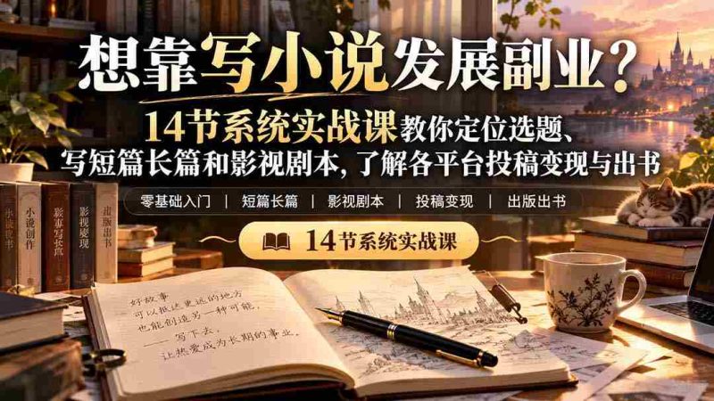 零水印秘籍】小说副业梦想成真！14堂实战课程助你精准选题，短篇长篇一网打尽，影视剧本轻松上手，揭秘平台投稿变现与出版之道-OG资源站
