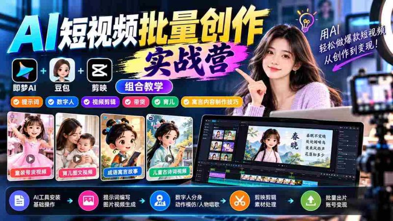 零水印】AI短视频制作大师班：梦工厂+豆包创意+剪映三合一，解锁提示词、数字人、剪辑、带货、育儿、寓言全攻略-OG资源站
