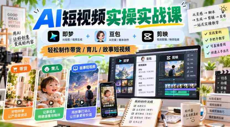 探索AI短视频制作之道：梦+豆包+剪映联手，轻松打造带货/育儿/故事内容-OG资源站