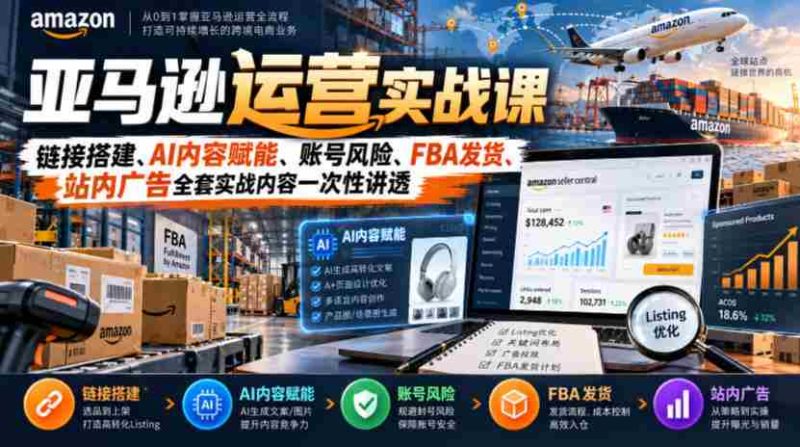 揭秘亚马逊运营之道：全面解锁链接建设、AI内容助力、账号安全防控、FBA物流配送及站内广告策略实战技巧-OG资源站