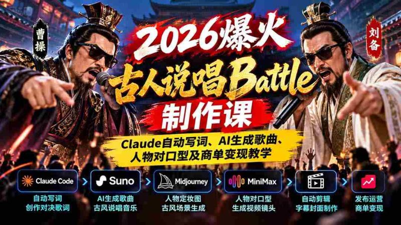 2026年热门古人说唱对决课程：Claude智能写词、AI打造音乐、对口型技巧与商业合作盈利指导-OG资源站