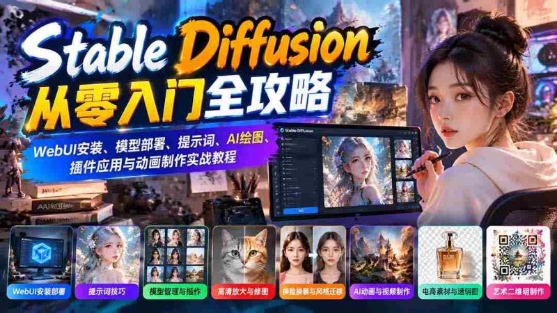 Stable Diffusion从零入门全攻略：WebUI安装、模型部署、提示词、AI绘图、插件应用与动画制作实战教程-OG资源站
