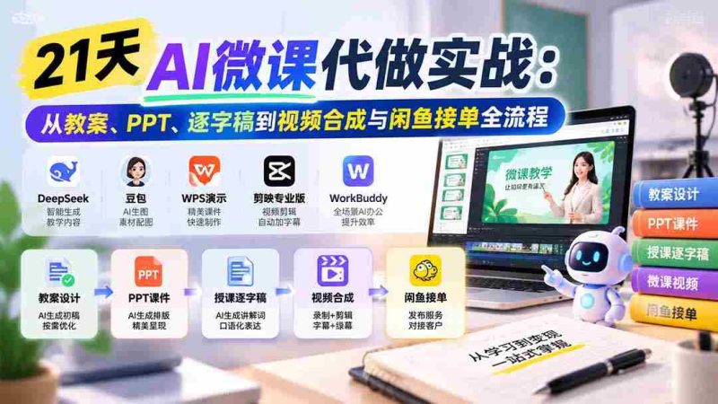 21天AI微课制作全攻略：涵盖教案、PPT、脚本及视频剪辑，轻松掌握闲鱼接单技巧-OG资源站