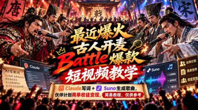 最新爆款短视频教学:古人开麦Battle,Claude创作歌词+Suno打造音乐,伙伴计划签约收徒,轻松变现,简易攻略分享-OG资源站