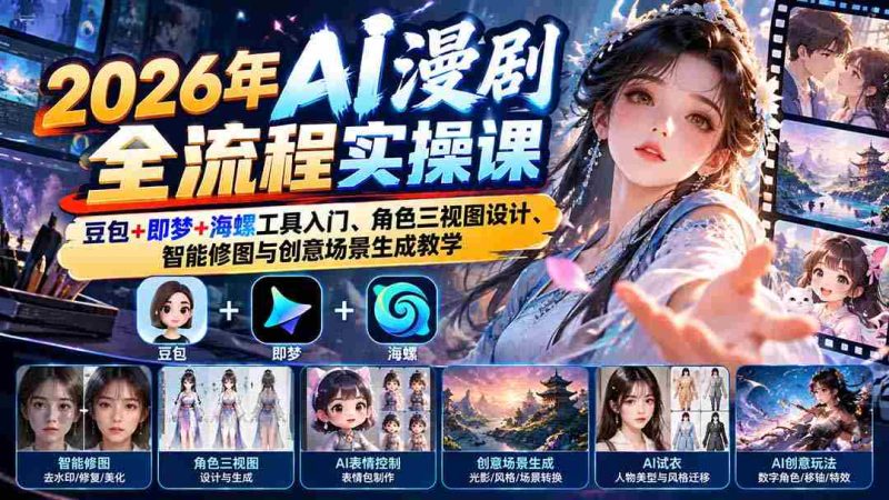 2026年度AI动画制作全方位实战教程：深度解析豆包、即梦、海螺工具，掌握角色三维设计、智能图像处理及创意场景构建技巧-OG资源站