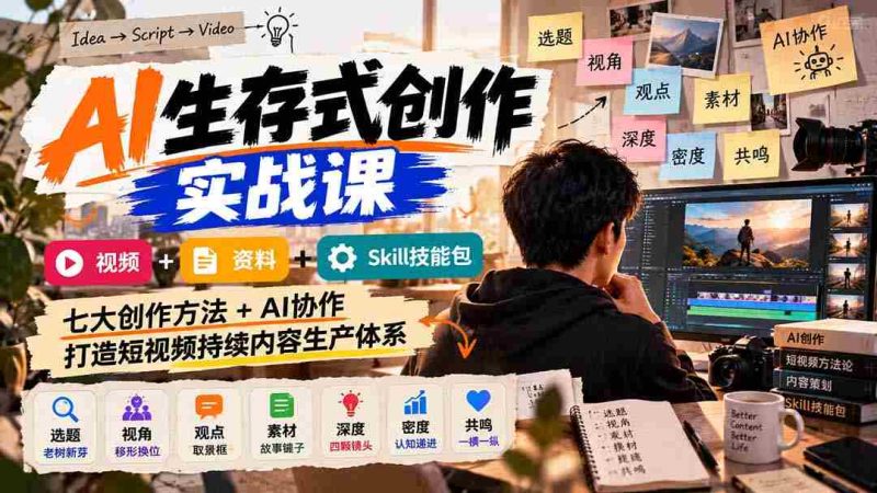 短视频内容生产攻略：AI赋能实战教学，七大创作秘籍+技能套餐，视频+资料+协作技巧，构建高效持续创作生态-OG资源站