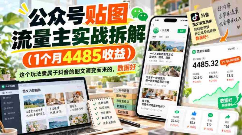 抖音图文流量变现揭秘：仅需1月便斩获4485元，此法源自抖音图文玩法，数据表现亮眼-OG资源站