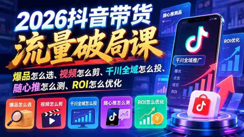 2026抖音流量带货新攻略：爆款甄选指南、视频剪辑秘籍、千川全渠道投放技巧、随心推效果评测、ROI精准优化策略-OG资源站