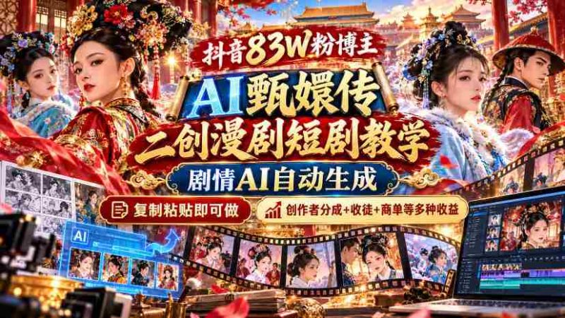 揭秘抖音百万粉丝创作者AI改编《甄嬛传》教程：剧情自动生成，轻松复制制作，多平台分成与收徒收益一网打尽-OG资源站