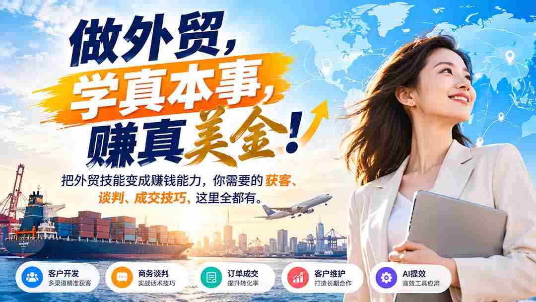 成就外贸高手，掌握真金白银之道！将外贸诀窍化为盈利手段，揭秘高效拓客、洽谈、签约秘诀，一站式掌握！