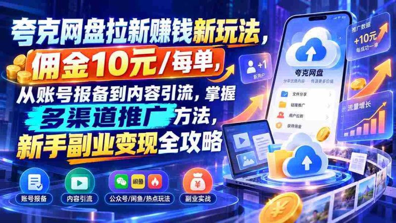 夸克网盘拉新赚钱新玩法，佣金10元/每单，从账号报备到内容引流，掌握多渠道推广方法，新手副业变现全攻略-OG资源站