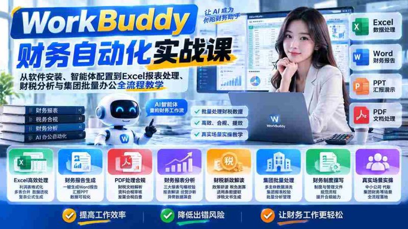 WorkBuddy财务自动化攻略：涵盖软件部署、智能体定制、Excel报表制作、财税深度解析及集团办公批量操作全程指导-OG资源站