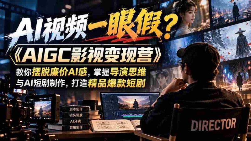 揭秘AI视频真假难辨？《AIGC影视变现课程》助你超越低端AI风格，解锁导演视角与AI短剧制作技巧，制作爆款优质短剧-OG资源站