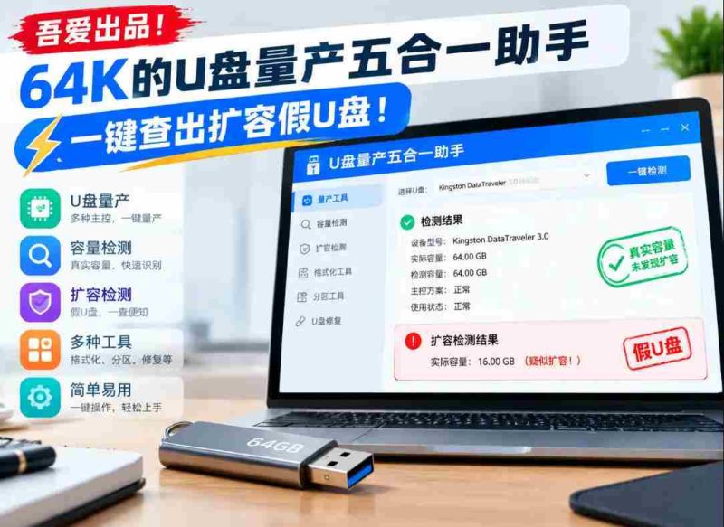 独家发布！64K容量U盘批量生产，五合一检测助手，轻松识别扩容假货！-OG资源站