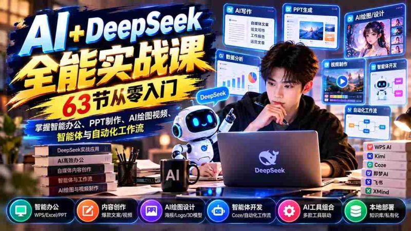 AI+DeepSeek全能实战课：63节从零入门，掌握智能办公、PPT制作、AI绘图视频、智能体与自动化工作流-OG资源站