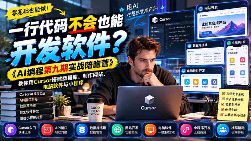 只需一招，编程小白也能轻松打造软件！《AI编程实战营第九季》带你轻松用Cursor构建数据库、网站、电脑应用和小程序-OG资源站