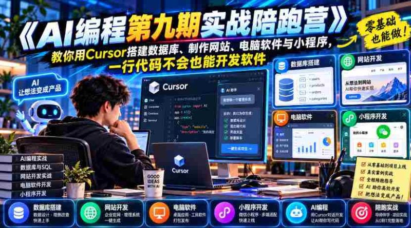 【无水印】《AI编程第九期实战陪跑营》教你用Cursor搭建数据库、制作网站、电脑软件与小程序，一行代码不会也能开发软件-OG资源站