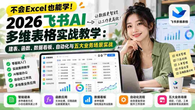 轻松驾驭飞书AI表格！2026年全方位实战攻略：构建表格、精通函数、打造数据看板、自动化应用及五大行业实战演练-OG资源站