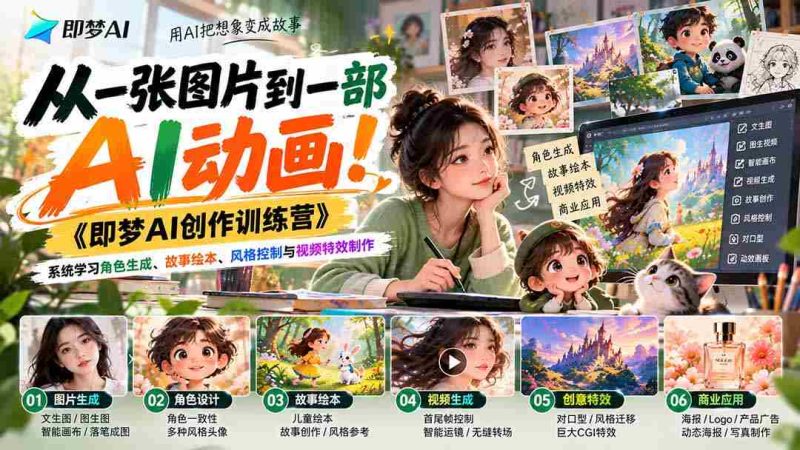 零水印制作秘籍】解锁AI动画制作！《梦幻AI创作营》带你全面掌握角色塑造、绘本故事、风格驾驭与视频特效特效-OG资源站